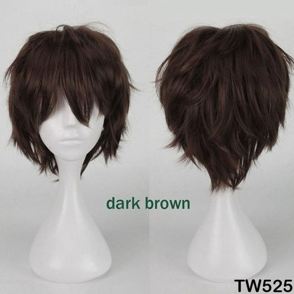 SNOILITE Black White Purple Red Short Hair Cosplay Wig 30 Cm High Temperature Fiber Synthetic Hair Wigs for christmas party