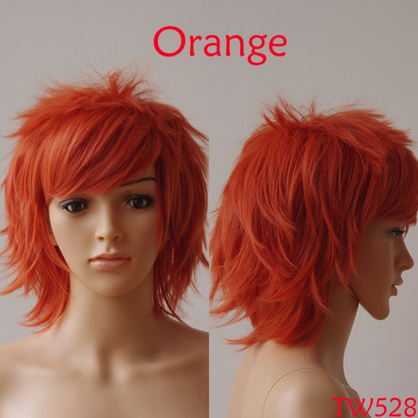 SNOILITE Black White Purple Red Short Hair Cosplay Wig 30 Cm High Temperature Fiber Synthetic Hair Wigs for christmas party