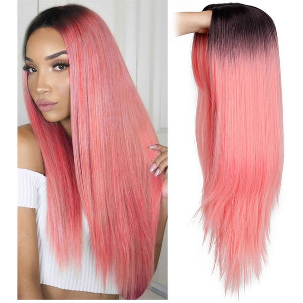 I's a wig Long Straight Synthetic Wig Mixed Brown and Blonde Long Wigs for White /Black Women Middle Part Nature Wigs