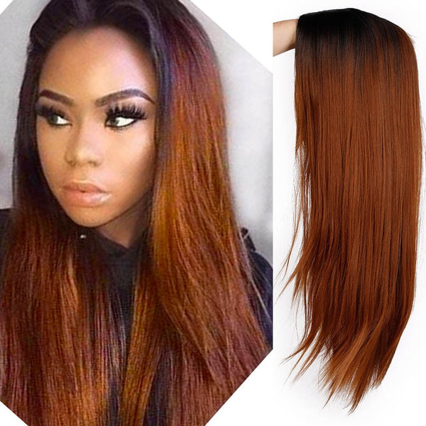 I's a wig Long Straight Synthetic Wig Mixed Brown and Blonde Long Wigs for White /Black Women Middle Part Nature Wigs