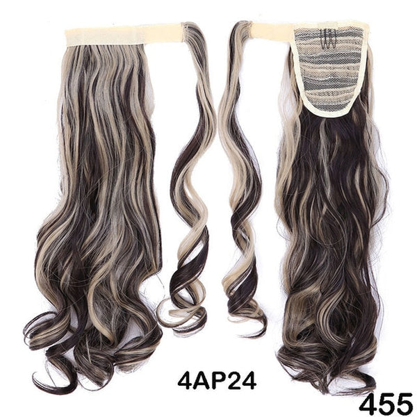 SNOILITE 17''23'' long straight ponytail wrap around clip in ponytail synthetic False tail hair extension black bonde hairpiece