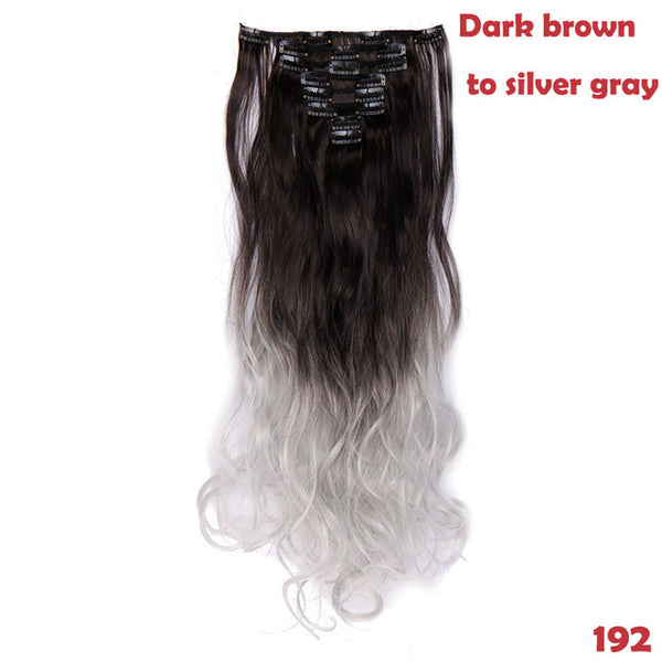 SNOILITE 24inch 8pcs/set Wavy 18 Clips in False Hair Styling Synthetic Hair Extensions Hairpiece Extension hair for Human