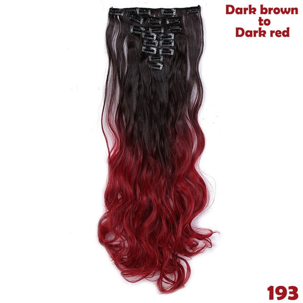 SNOILITE 24inch 8pcs/set Wavy 18 Clips in False Hair Styling Synthetic Hair Extensions Hairpiece Extension hair for Human