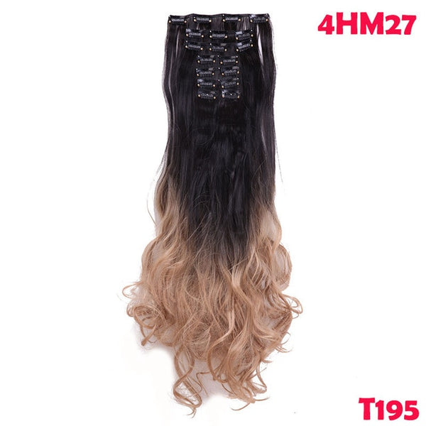 SNOILITE 24inch 8pcs/set Wavy 18 Clips in False Hair Styling Synthetic Hair Extensions Hairpiece Extension hair for Human