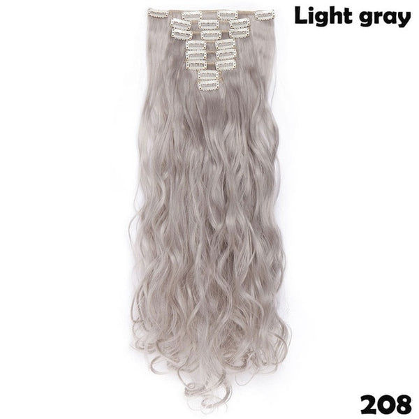 SNOILITE 24inch 8pcs/set Wavy 18 Clips in False Hair Styling Synthetic Hair Extensions Hairpiece Extension hair for Human
