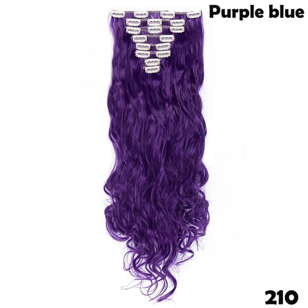 SNOILITE 24inch 8pcs/set Wavy 18 Clips in False Hair Styling Synthetic Hair Extensions Hairpiece Extension hair for Human
