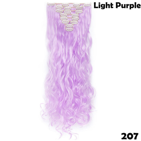 SNOILITE 24inch 8pcs/set Wavy 18 Clips in False Hair Styling Synthetic Hair Extensions Hairpiece Extension hair for Human