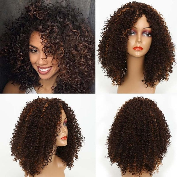 MISS WIG 16Inches Long Afro Kinky Curly Wigs for Black Women Blonde Mixed Brown Synthetic Wigs African Hairstyle Heat Resistant
