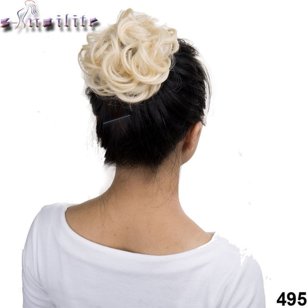 S-noilite Bun Curly Updo Cover Donut Chignon Synthetic Hair Women Drawstring Ponytail  Hairpieces Black Brown Blonde