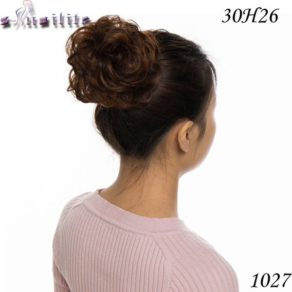 S-noilite Bun Curly Updo Cover Donut Chignon Synthetic Hair Women Drawstring Ponytail  Hairpieces Black Brown Blonde