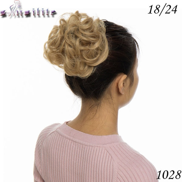S-noilite Bun Curly Updo Cover Donut Chignon Synthetic Hair Women Drawstring Ponytail  Hairpieces Black Brown Blonde