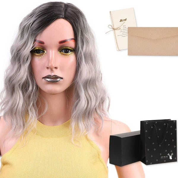 I's a wig Synthetic Ombre Red Blue Pink Wigs Short  Black Hair for  Women's  14" Long  Water Wave  False Hair