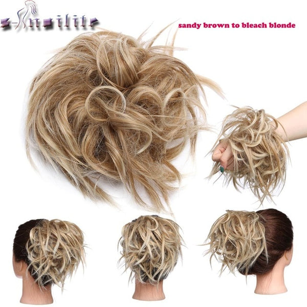 S-noilite 7 Inch Messy Bun Elastic band Chignon Clips in Hair Extension Curly Scrunchie Updo Cover Hairpiece Accessories