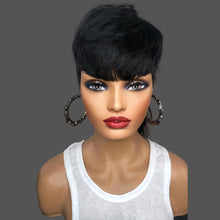 Load image into Gallery viewer, Short Hair Black Chemical Fiber Synthetic Mechanism Wig Fishtail
