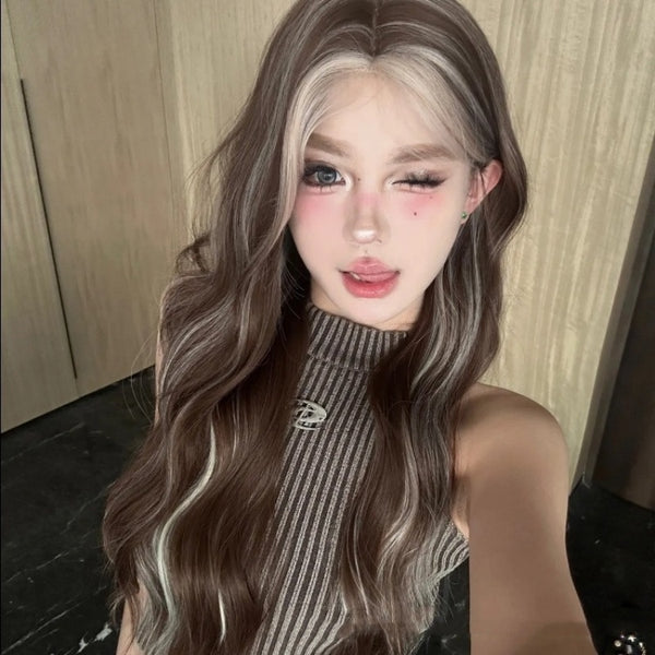 Lace Gray Gold Dyed Long Curly Wig