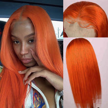 Load image into Gallery viewer, Split Orange Long Straight Chemical Fiber Lace Free Wig