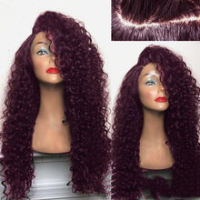 Load image into Gallery viewer, Foreign Trade Europe and the United States New Fluffy Corn Hot Small Volume Aliexpress Middle Point Long Curly Hair Wine Red Hair Fiber Headgear Wig