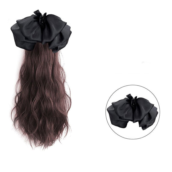 Women's Long Hair Bow High Ponytail Grip Clip