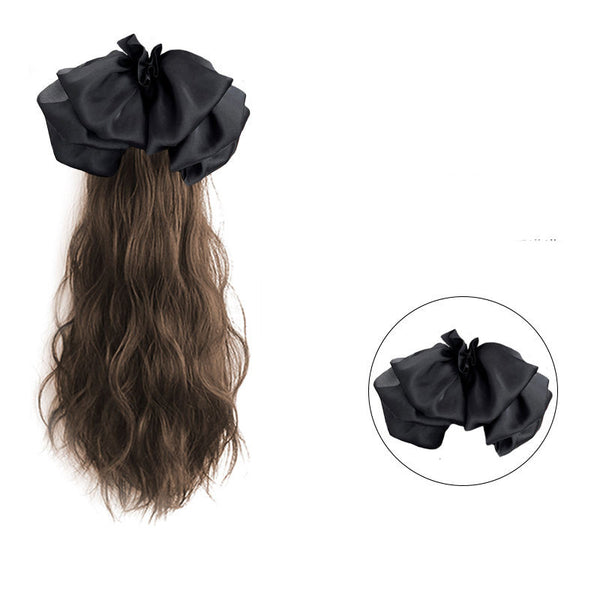 Women's Long Hair Bow High Ponytail Grip Clip