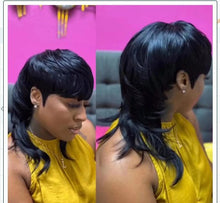 Load image into Gallery viewer, Short Hair Black Chemical Fiber Synthetic Mechanism Wig Fishtail