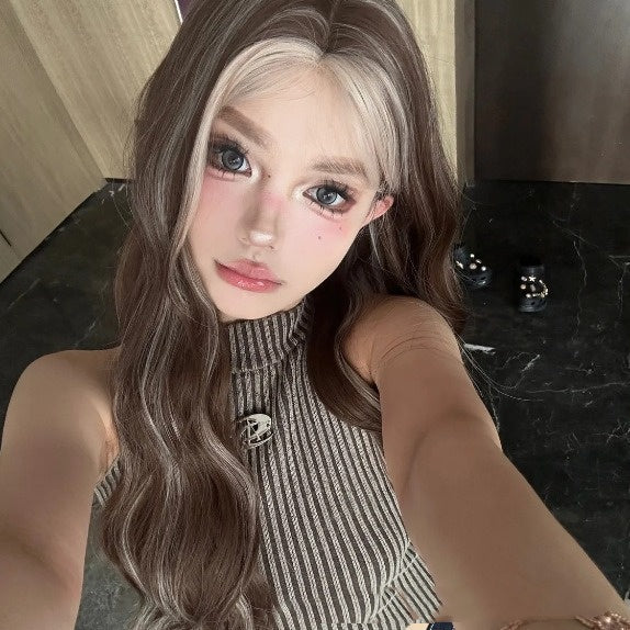 Lace Gray Gold Dyed Long Curly Wig