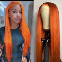 Load image into Gallery viewer, Split Orange Long Straight Chemical Fiber Lace Free Wig