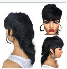 Load image into Gallery viewer, Short Hair Black Chemical Fiber Synthetic Mechanism Wig Fishtail