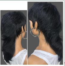 Load image into Gallery viewer, Short Hair Black Chemical Fiber Synthetic Mechanism Wig Fishtail
