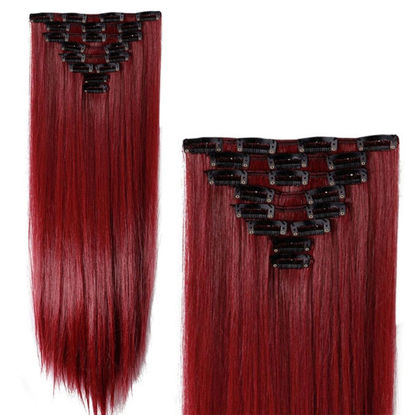 S-noilite 8Pcs Long 26 inches Straight Full Head Clip in on Hair Extensions real Synthetic Black Brown Blonde Red Pink Purple