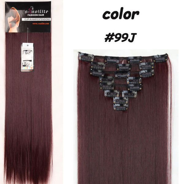 S-noilite 8Pcs Long 26 inches Straight Full Head Clip in on Hair Extensions real Synthetic Black Brown Blonde Red Pink Purple