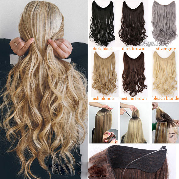 S-noilite Long Synthetic Hair Heat Resistant Hairpiece Fish Line Wavy Hair Extensions Secret Invisible Hairpieces Brown Blonde