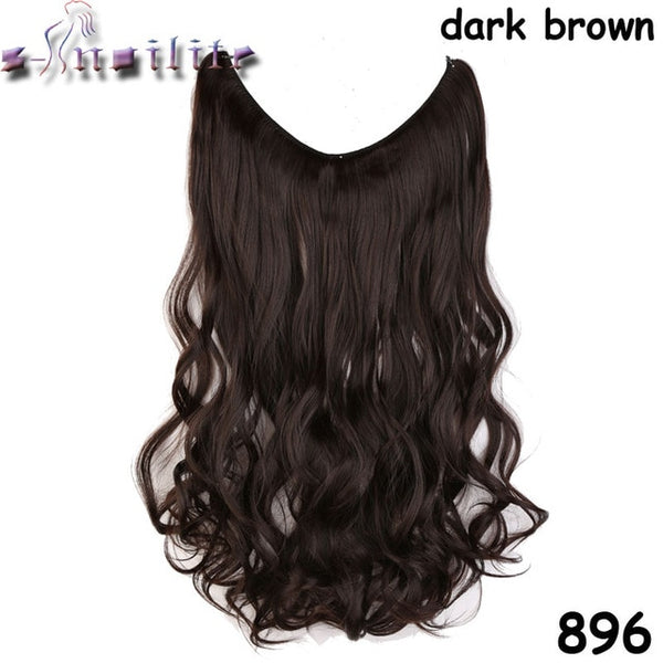 S-noilite Long Synthetic Hair Heat Resistant Hairpiece Fish Line Wavy Hair Extensions Secret Invisible Hairpieces Brown Blonde