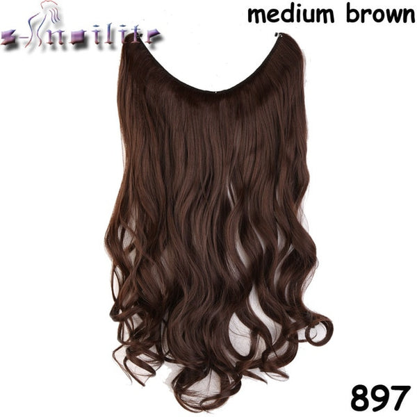 S-noilite Long Synthetic Hair Heat Resistant Hairpiece Fish Line Wavy Hair Extensions Secret Invisible Hairpieces Brown Blonde