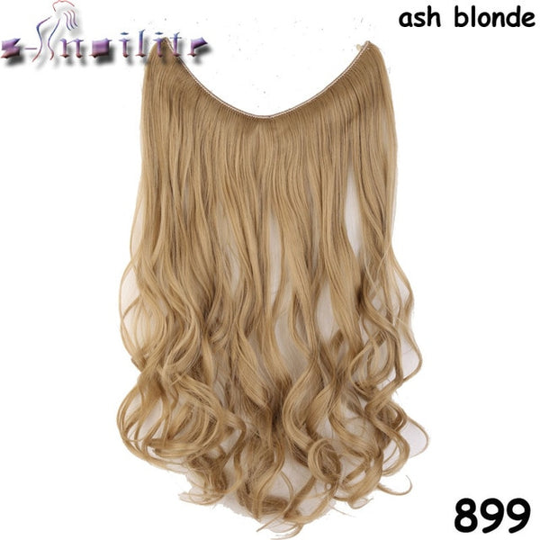 S-noilite Long Synthetic Hair Heat Resistant Hairpiece Fish Line Wavy Hair Extensions Secret Invisible Hairpieces Brown Blonde