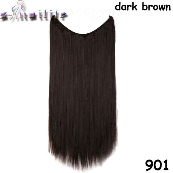 S-noilite Long Synthetic Hair Heat Resistant Hairpiece Fish Line Wavy Hair Extensions Secret Invisible Hairpieces Brown Blonde