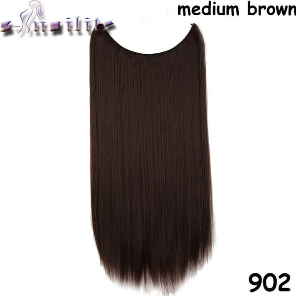 S-noilite Long Synthetic Hair Heat Resistant Hairpiece Fish Line Wavy Hair Extensions Secret Invisible Hairpieces Brown Blonde