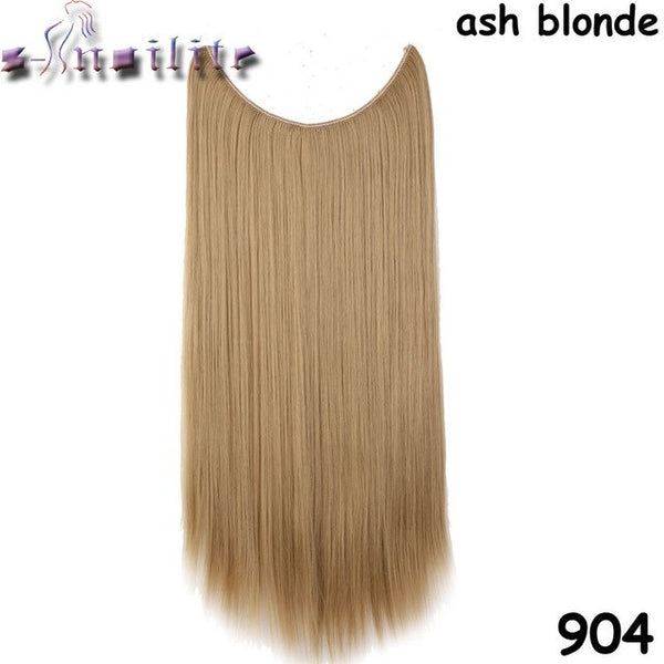 S-noilite Long Synthetic Hair Heat Resistant Hairpiece Fish Line Wavy Hair Extensions Secret Invisible Hairpieces Brown Blonde