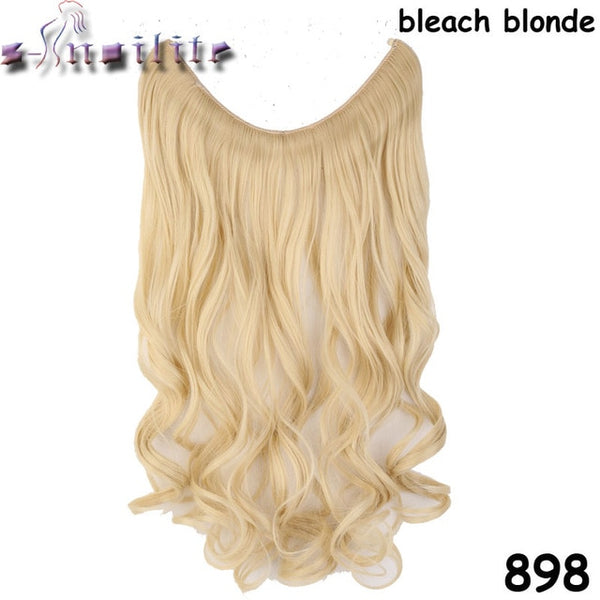 S-noilite Long Synthetic Hair Heat Resistant Hairpiece Fish Line Wavy Hair Extensions Secret Invisible Hairpieces Brown Blonde