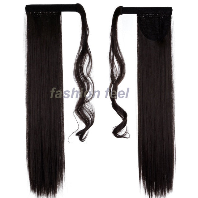 S-noilite real thick clip in pony tail hair extensions 58-66CM Straight Black Brown Blonde Wrap Around on Synthetic Hairpiece