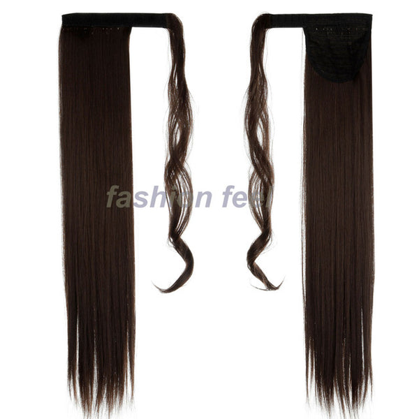 S-noilite real thick clip in pony tail hair extensions 58-66CM Straight Black Brown Blonde Wrap Around on Synthetic Hairpiece