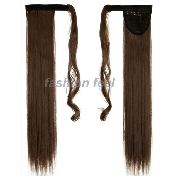 S-noilite real thick clip in pony tail hair extensions 58-66CM Straight Black Brown Blonde Wrap Around on Synthetic Hairpiece