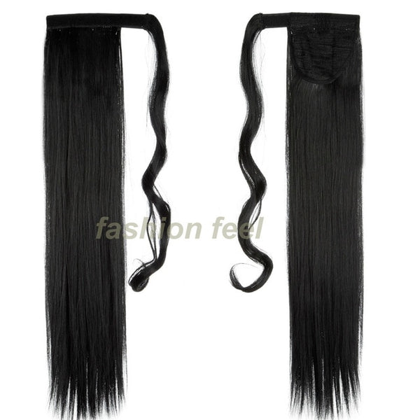 S-noilite real thick clip in pony tail hair extensions 58-66CM Straight Black Brown Blonde Wrap Around on Synthetic Hairpiece