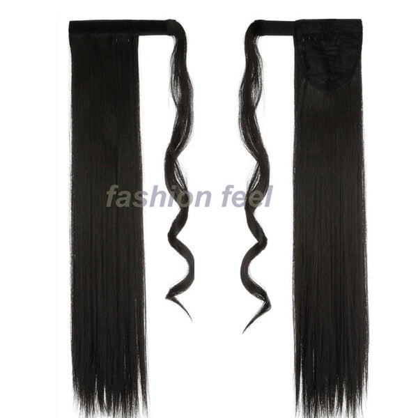 S-noilite real thick clip in pony tail hair extensions 58-66CM Straight Black Brown Blonde Wrap Around on Synthetic Hairpiece