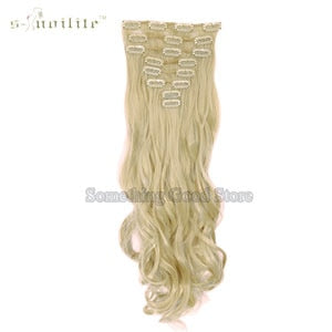 SNOILITE 24inch 170g Long Curly 18 Clips in False Hair Styling Synthetic Hair Extensions Hairpiece 8pcs/set Soft Natrual Black