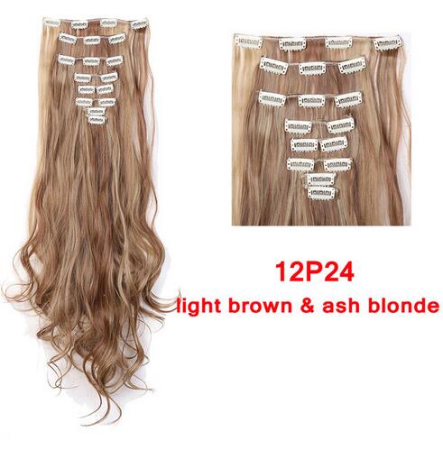 SNOILITE 24inch 170g Long Curly 18 Clips in False Hair Styling Synthetic Hair Extensions Hairpiece 8pcs/set Soft Natrual Black