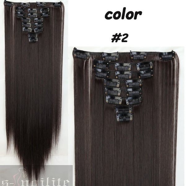 S-noilite 8Pcs Long 24 inches Striaght Real Thick Full Head Clip in on Hair Extensions Natural Synthetic Hairpieces for human