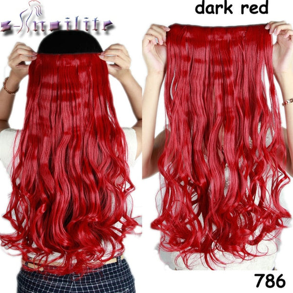 S-noilite 24 inches Curly Clip in Full Head Hair Extensions One Piece 5 Clips for human Cosplay Synthetic Hair Red Pink Purple