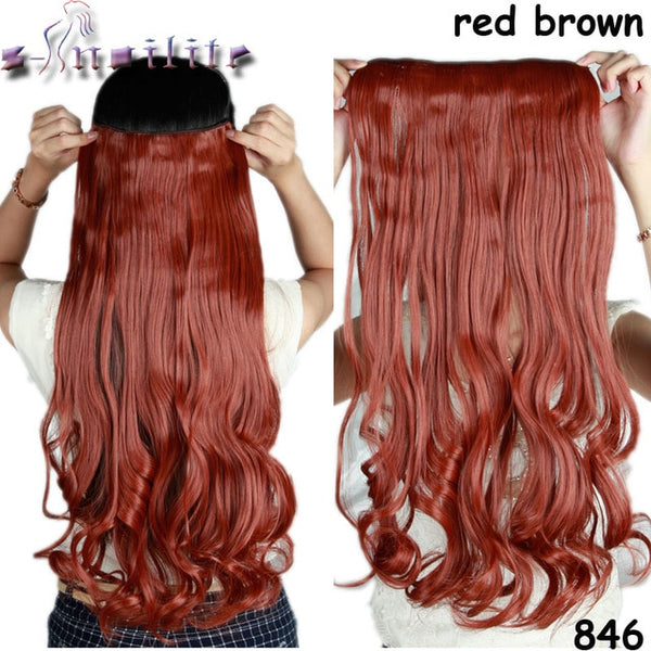 S-noilite 24 inches Curly Clip in Full Head Hair Extensions One Piece 5 Clips for human Cosplay Synthetic Hair Red Pink Purple