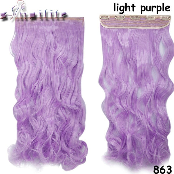 S-noilite 24 inches Curly Clip in Full Head Hair Extensions One Piece 5 Clips for human Cosplay Synthetic Hair Red Pink Purple