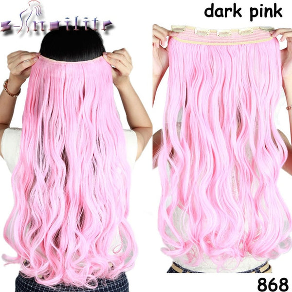 S-noilite 24 inches Curly Clip in Full Head Hair Extensions One Piece 5 Clips for human Cosplay Synthetic Hair Red Pink Purple